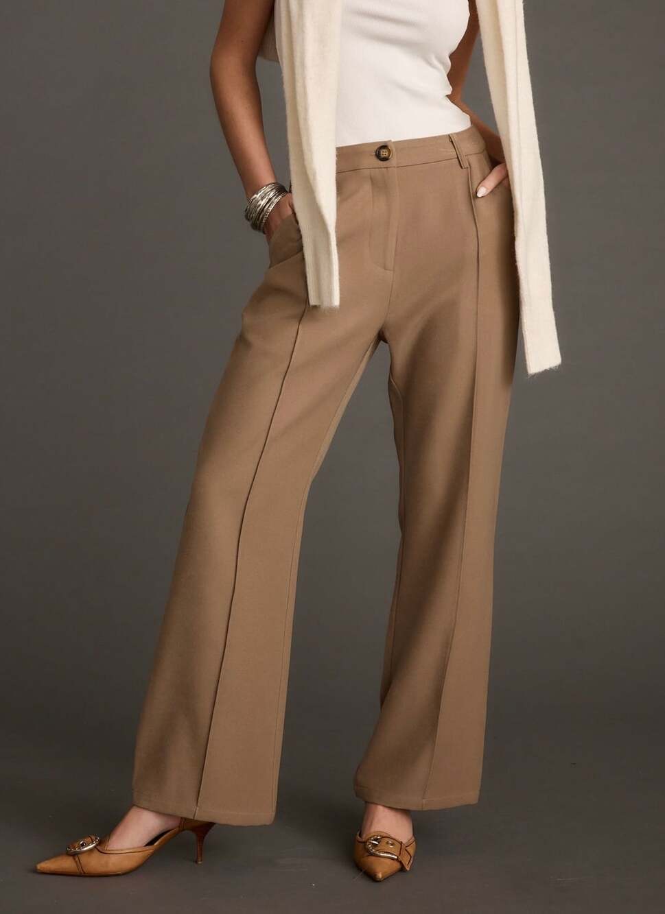 12th Tribe Virginia Taupe Seamed Slim Leg Trousers Size Medium